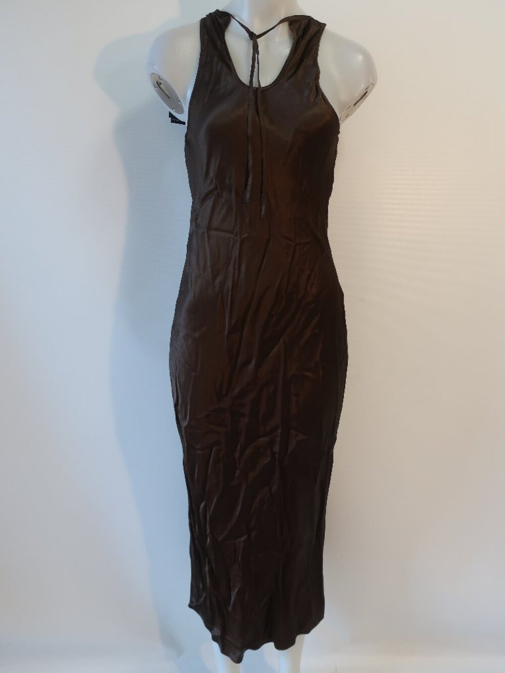 NWT Womens Rails Solene Moss Brown (Item- 67) Sleeveless Satin Midi Dress S - Picture 7 of 15